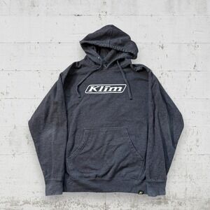 Klim Hoodie Mens M Gray Pullover Motorsports Motorcycle Logo Sleeve Spellout